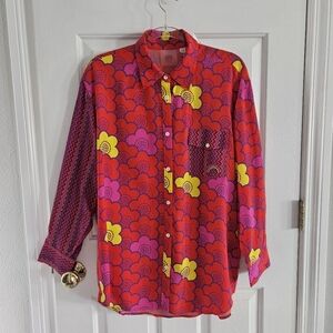 NWT Terez Oversized Button Down- Nested Floral Patchwork